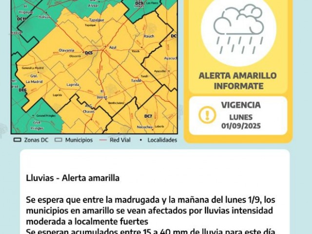 Alerta amarilla por lluvias